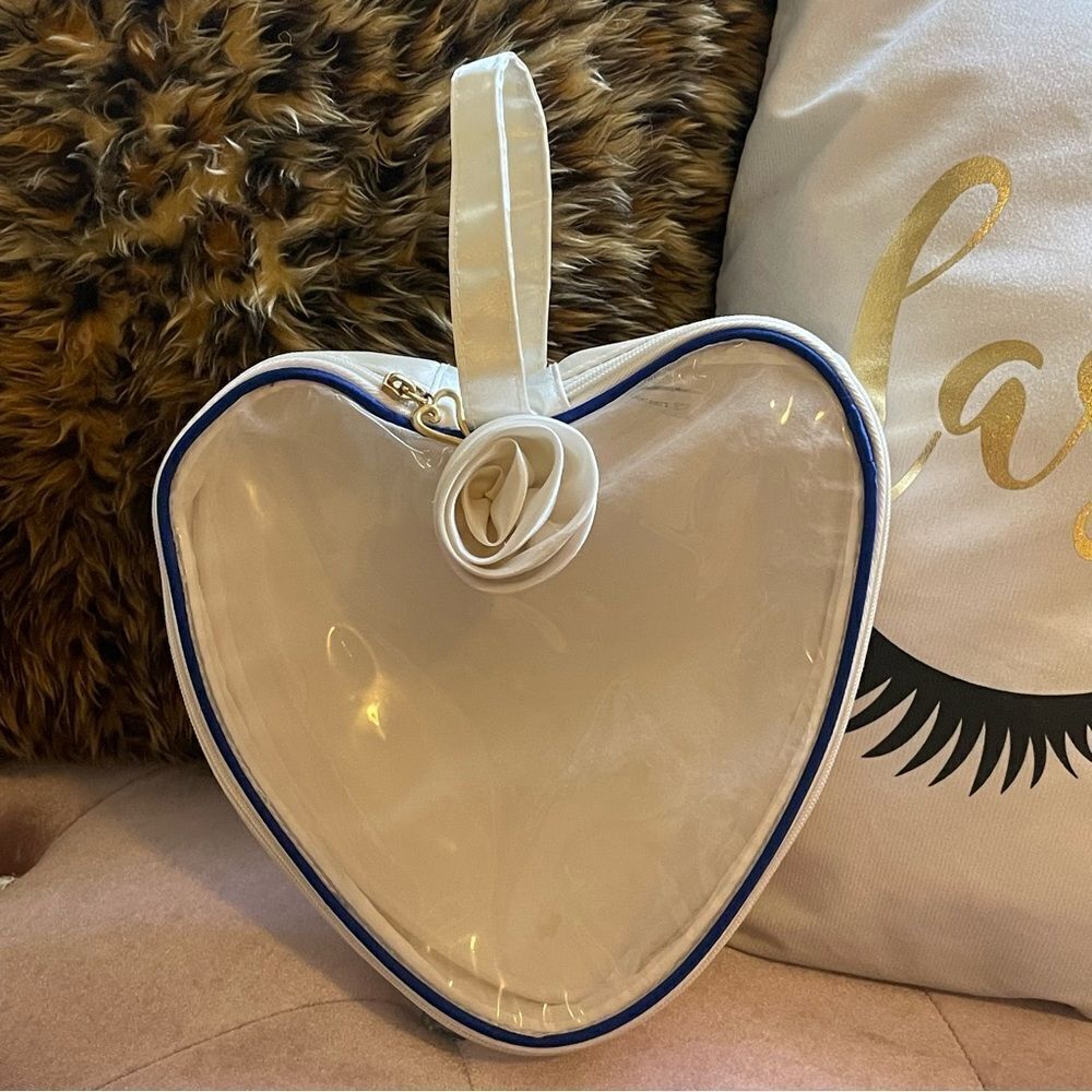 Vintage Victoria’s Secret Cosmetic Bag Cream With Blue Piping Gold Hardware
